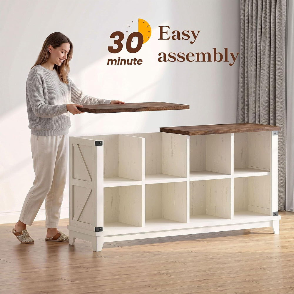 EnHomee Farmhouse 8 Cube Storage Organizer for Living Room, White