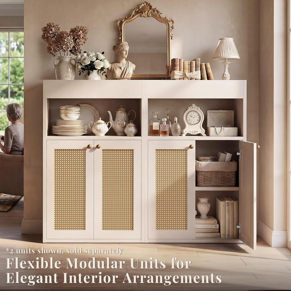 Rattan Bathroom Storage Cabinet, Freestanding Floor Organizer with Anti-Tip D...