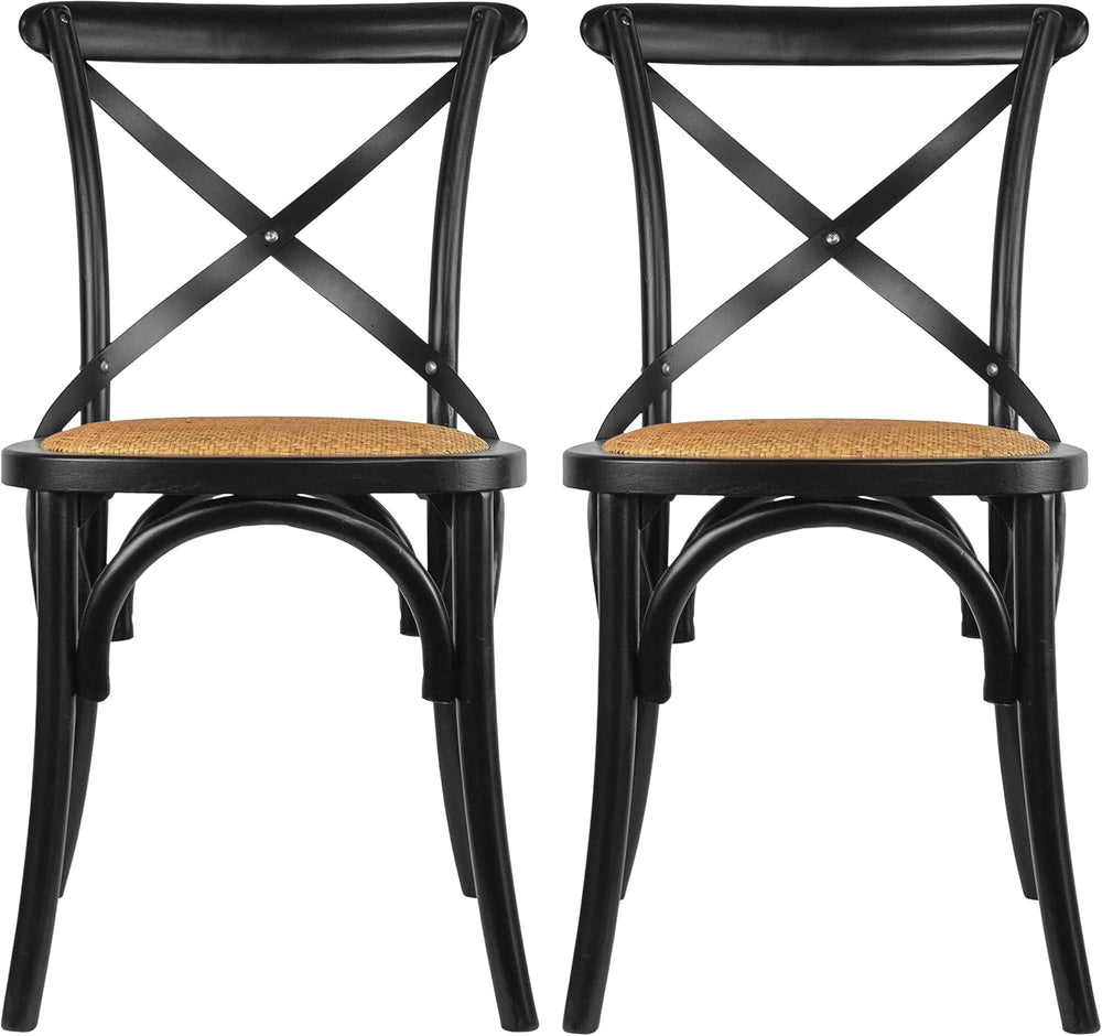 2xhome Wooden X Back Dining Chair | Woven Rattan Seat with Metal Cross Back |...