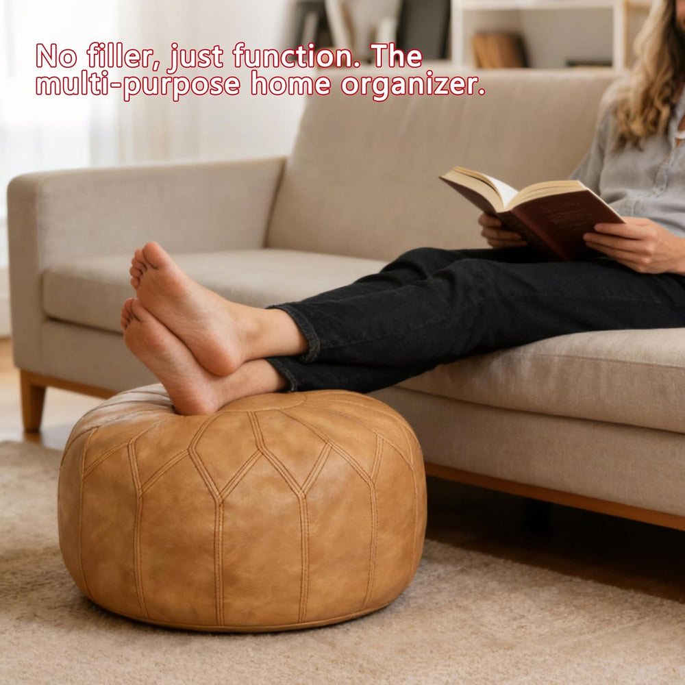 Thgonwid Unstuffed Moroccan Faux Leather Pouf Ottoman Cover with Storage - Bo...