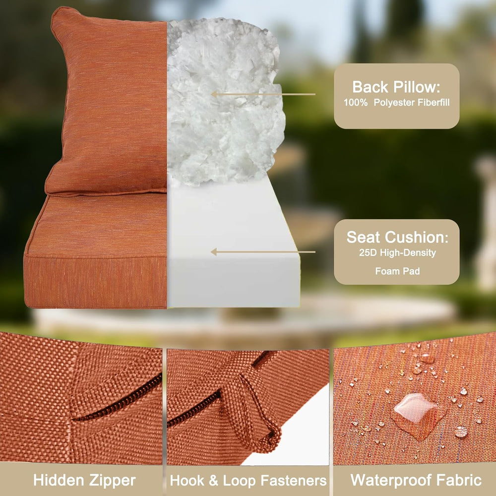 Outdoor Deep Seat Cushions,Water-Resistant,24x22x5,Rust Orange