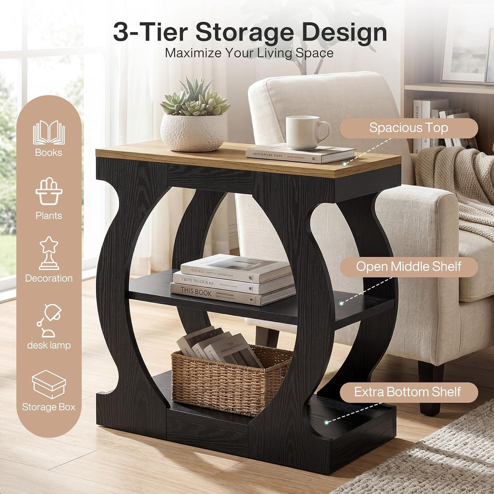 Tribesigns End Table with 3-Tier Storage, Narrow Side Table with Curved Frame...
