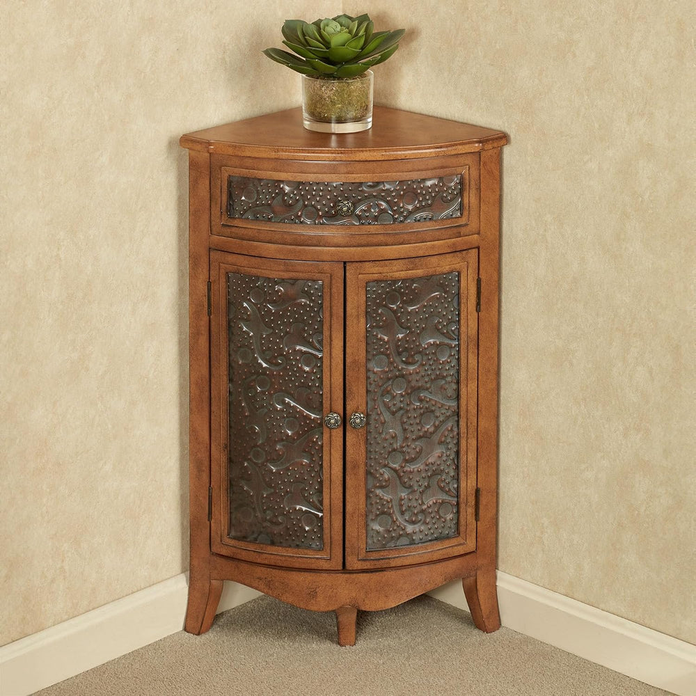 Touch of Class Lonzbard Corner Accent Storage Cabinet, Pecan Finish