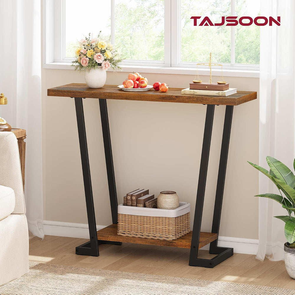 2 Tier Narrow Console Table, 31.5'' Entryway Table, Rustic Brown | In...