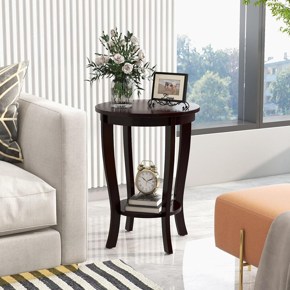 SlickBlue Space-Saving 2-Tier Round End Table with Premium Wood Legs and Floo...