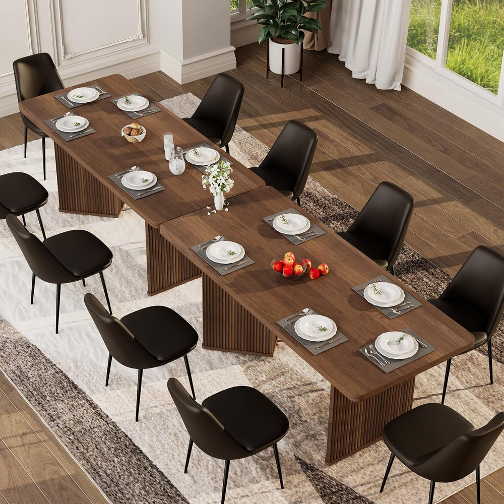 71 inch Rectangular Wood Dining Table for 6-8 People, Modern Fluted Pedestal ...