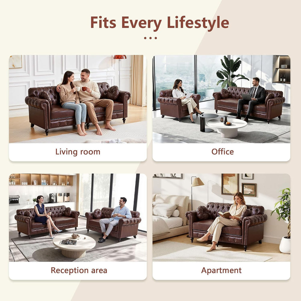 ORRD Chesterfield Chair, High Back Modern Faux Leather Couch with Button Tuft...