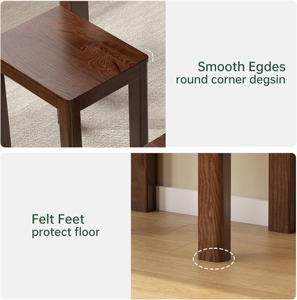 100% Solid Wood End Table for Living Room, Walnut Dining Stools with Round Ed...