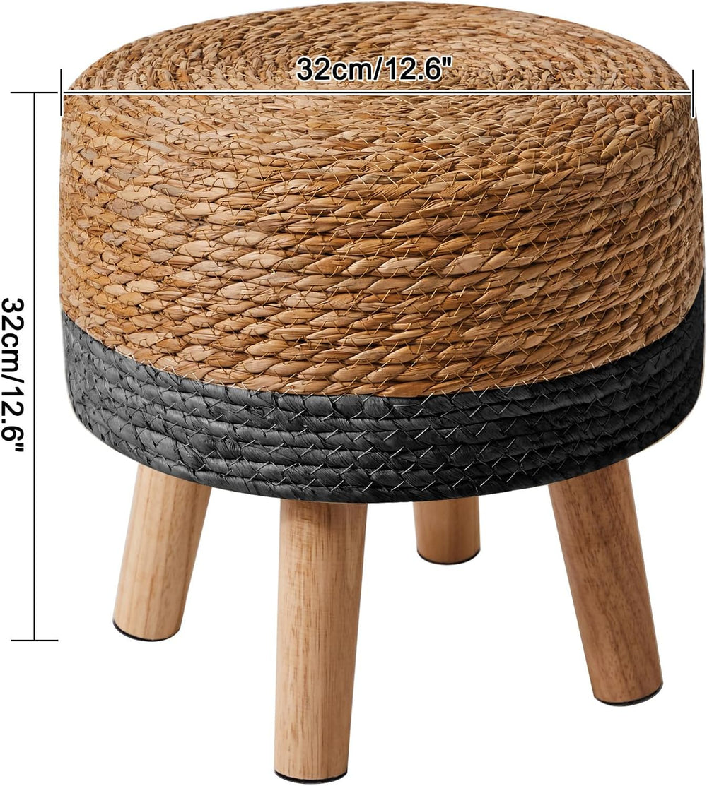 YMYNY Foot Stool, 12.6" Small Ottoman, Natural+Black,HBD027B | Natural S...