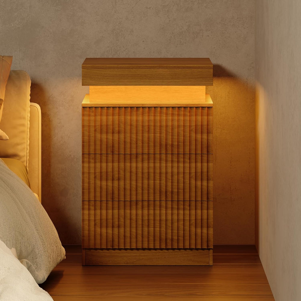 Nightstand Set of 2 for Bedroom, LED Nightstand with 3 Drawers and Charging S...
