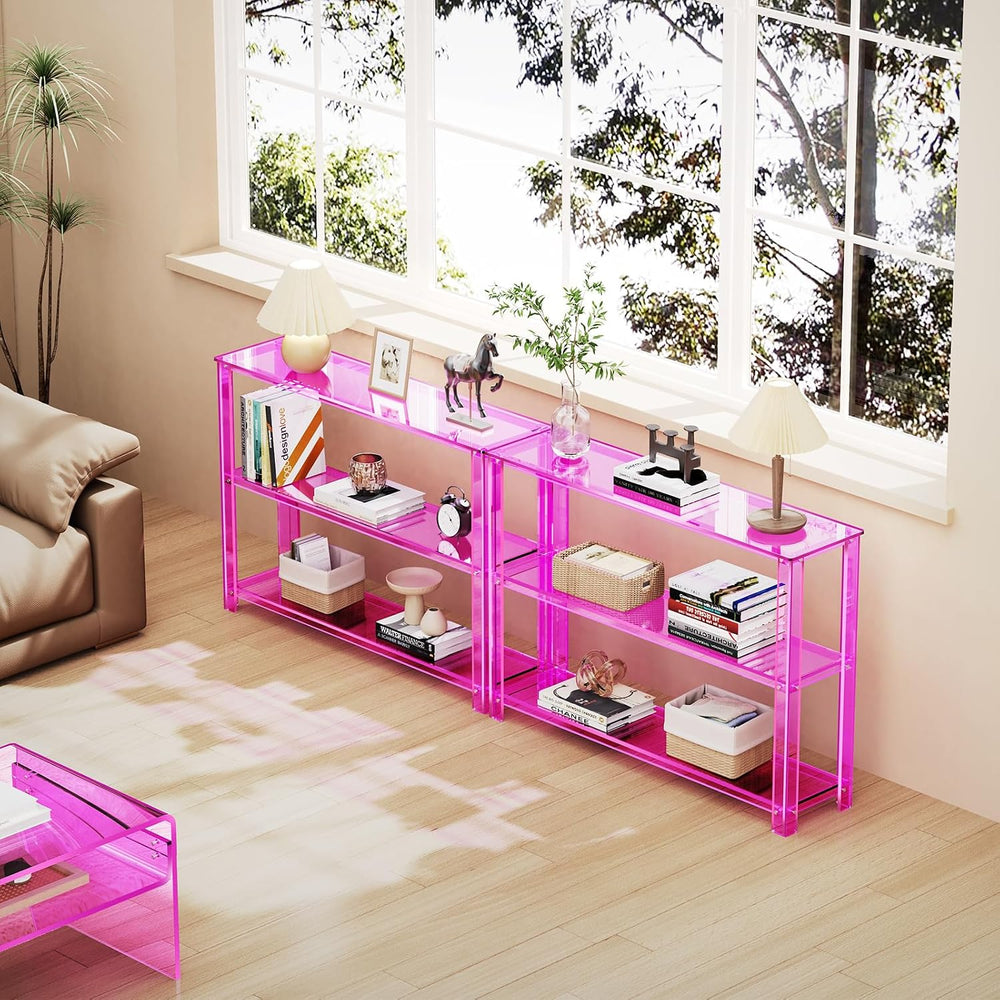 Acrylic Console Table, 3 Tier Entryway Table with Storage Shelves (Light Pink)