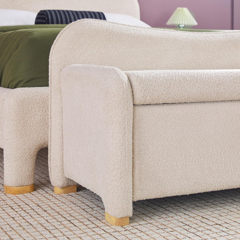 Walker Edison Chantelle Modern Contemporary Curved Upholstered Bench with Sto...