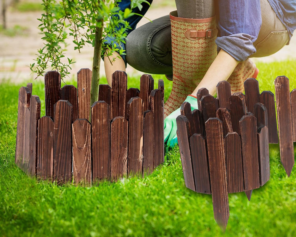 Soaoo 4 Pack Wood Garden Edging Fence, Flower Bed Edging Borders, 16 ft