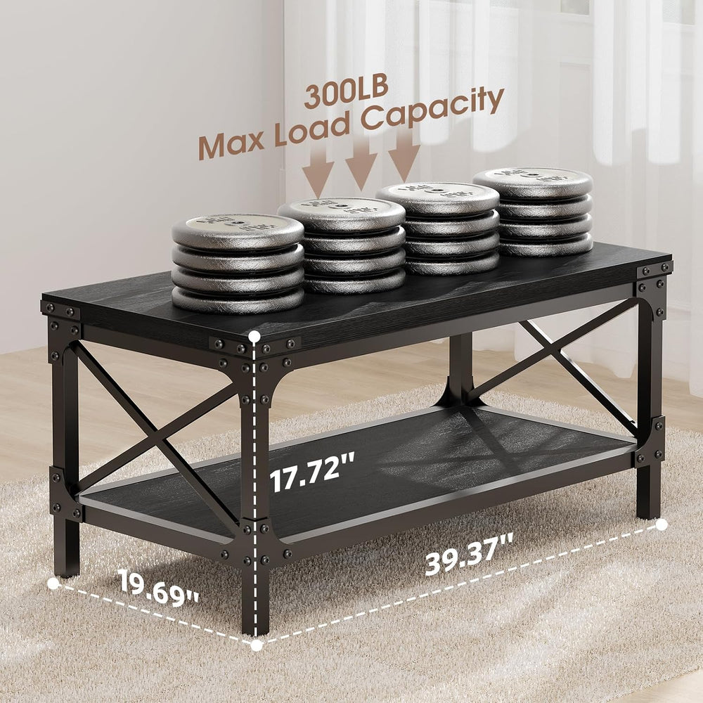 Rectangle Coffee Tables for Living Room, Wood Rectangular Coffee Table, 2 Tie...