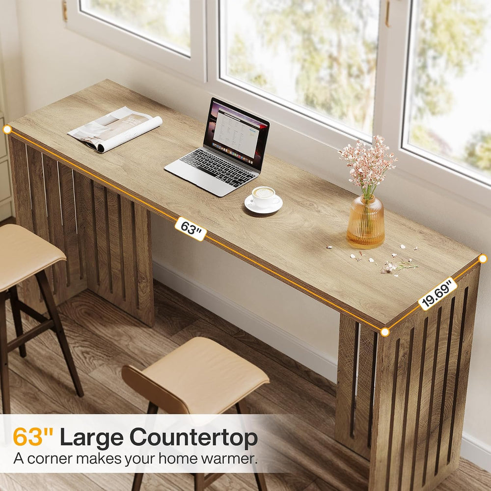 Tribesigns 63-Inch Bar Table with Louvered Base, Natural