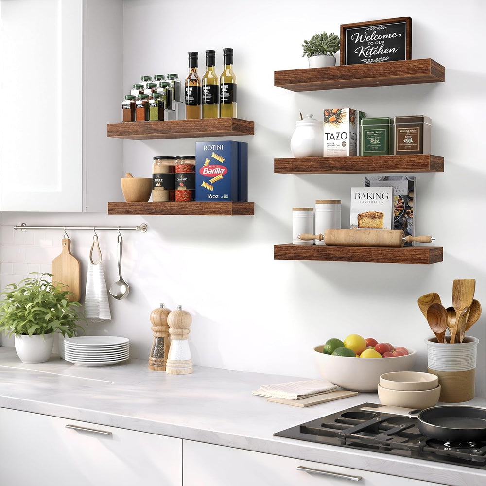 Sorbus 16 Inch Floating Shelves for Wall (4 Pack, Walnut)