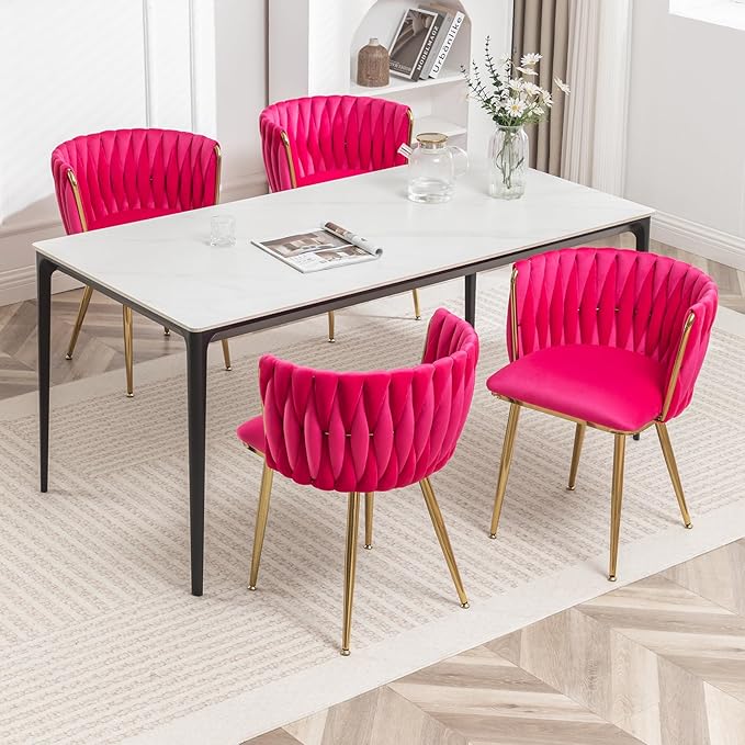 Velvet Dining Chairs Set of 4, Modern Upholstered Dining Chairs with Gold Met...