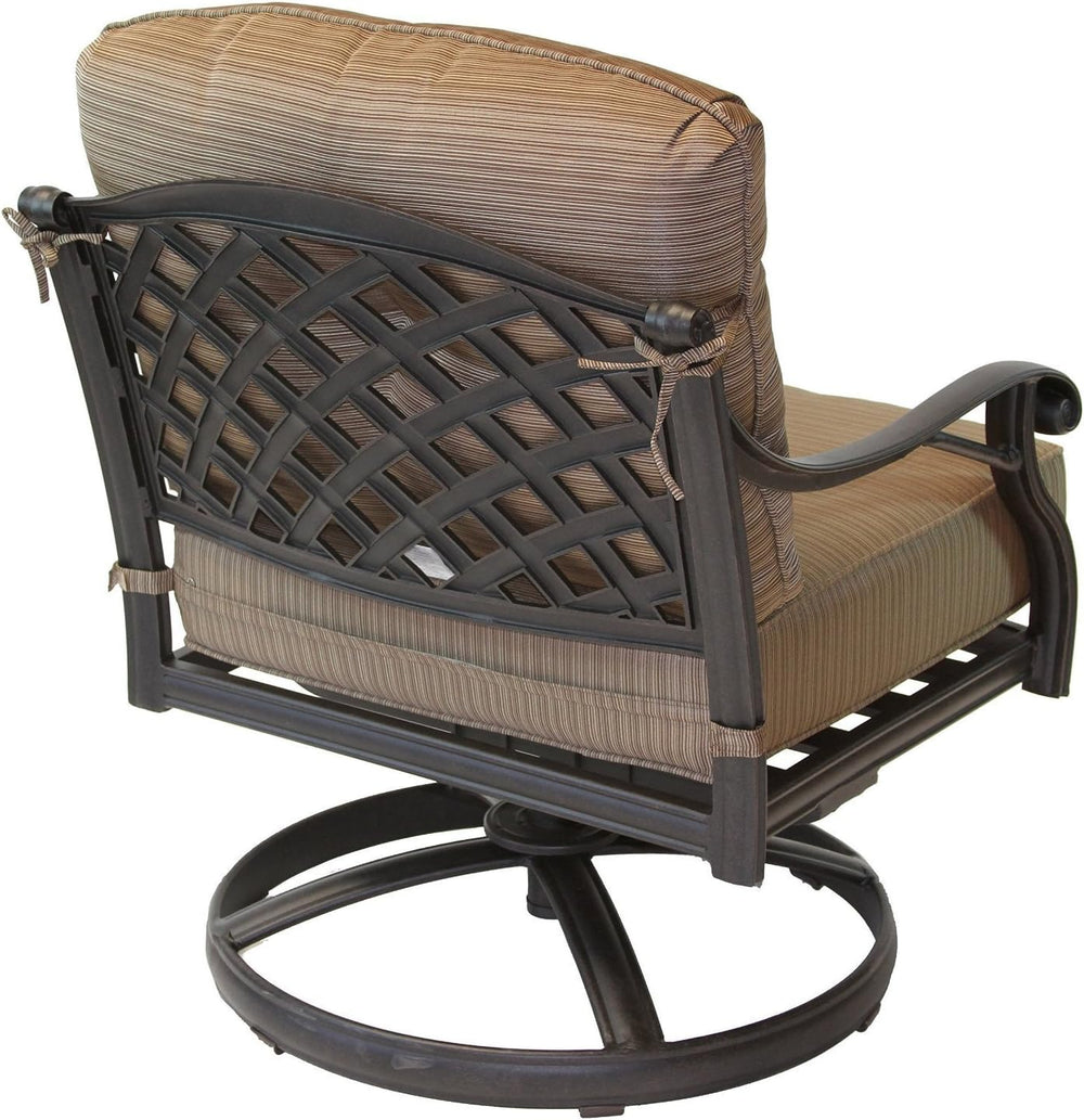 Nassau Cast Aluminum Powder Coated 4 Swivel Rocker Club Chairs with Walnut Se...