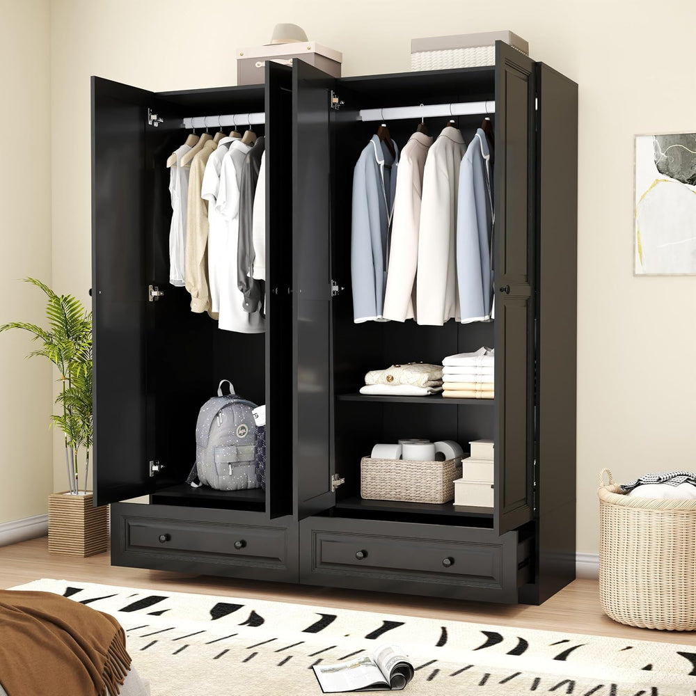 Armoire Wardrobe Closet with Drawer: Bedroom Wardrobe Closet for Hanging Clot...