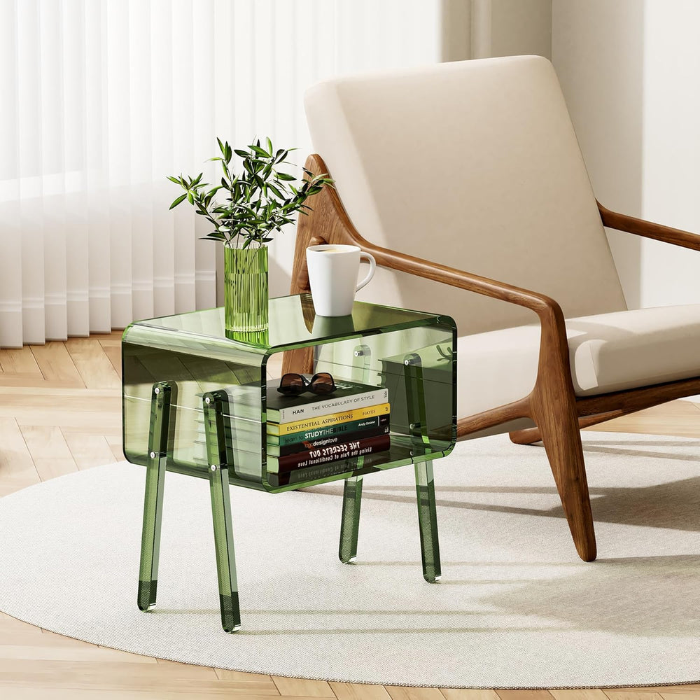 Acrylic Side Table, 2-Tier End Table with Open Storage for Small Spaces, Clea...