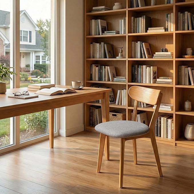 100% Solid Wood Dining Chairs,Mid Century Modern Dining Chairs with Upholster...