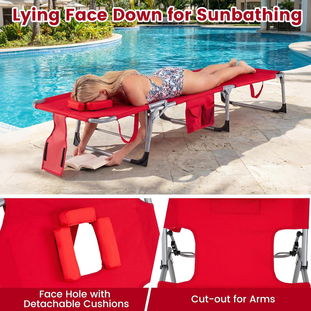 Goplus Tanning Chair, Folding Adjustable Patio Lounger w/Face Arm Holes, 4-Po...