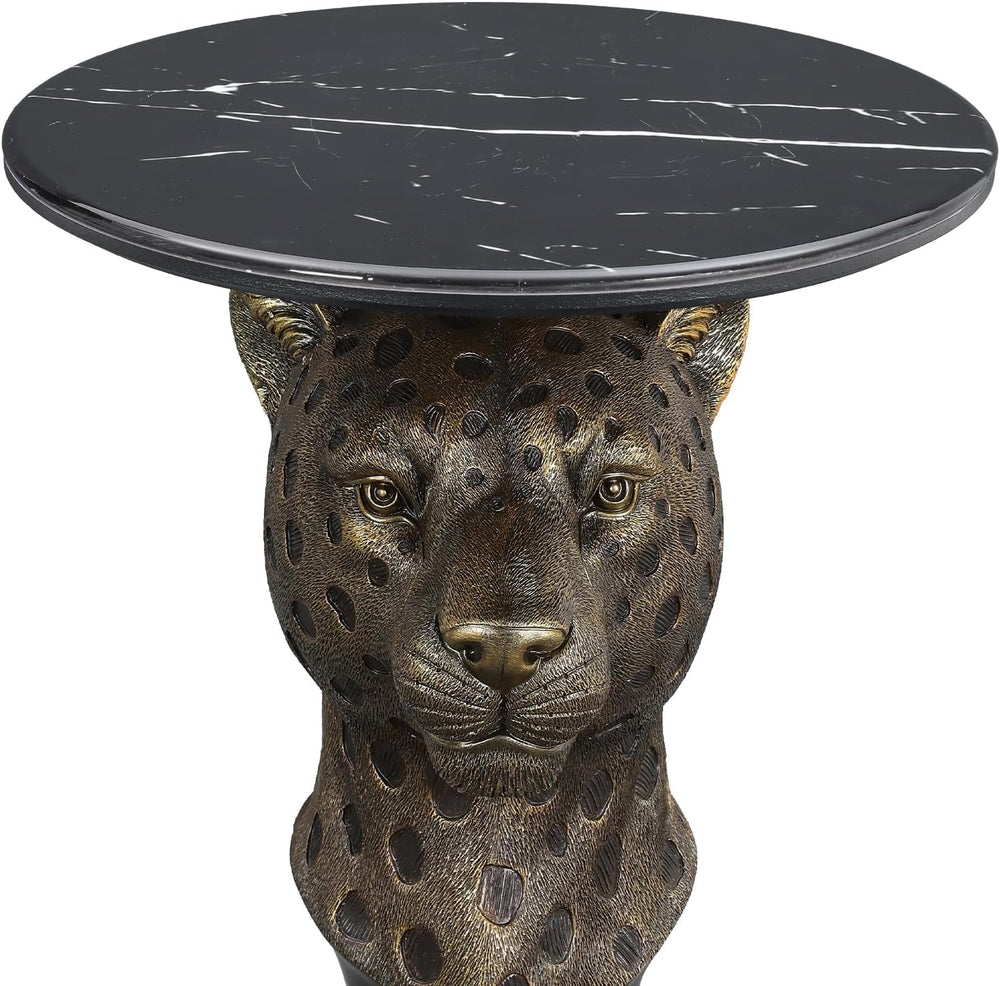 Decorative Leopard Round Side Table - Creative Bronze Animal Head End Table w...