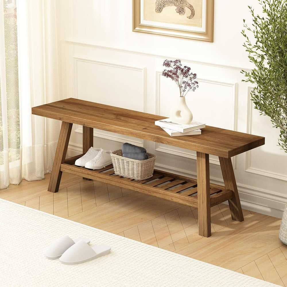 HOKYHOKY Reclaimed Solid Wood Bench-43.3" Entryway Bench with Storage Sh...