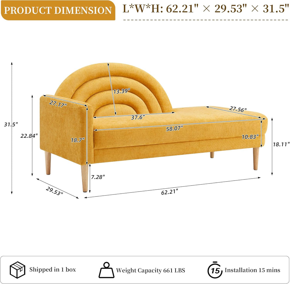 62.2" Linen Chaise Lounge Chair Indoor with Right Armres, Yellow | Small...