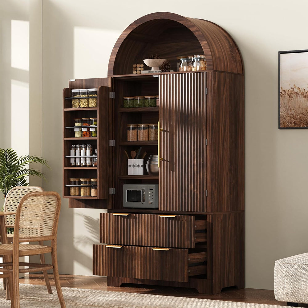 Polibi 72" Tall Arched Kitchen Pantry Cabinet with 2 Drawers & 8 Adj...