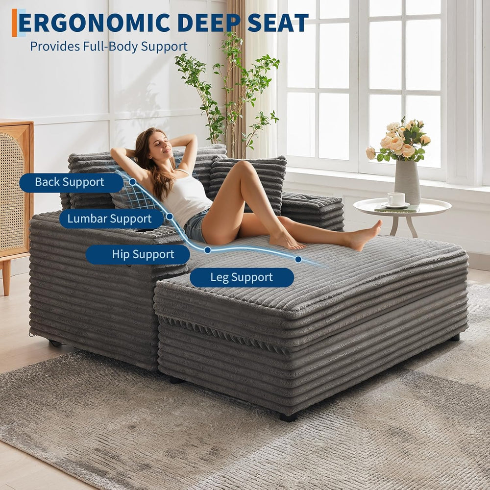 GarveeHome 60-inch Oversized Chaise Lounge Chair Indoor, Comfy Corduroy Loung...