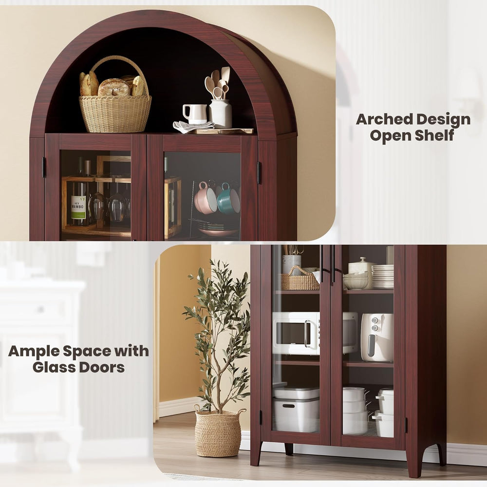 IDEALHOUSE Arched Kitchen Pantry Storage Cabinet - Farmhouse 5-Tier Display S...