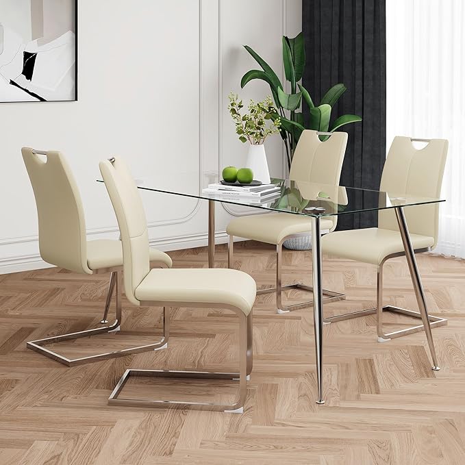 Goujxcy Dining Chairs Set of 4, Modern High Back Kitchen Chairs with Metal Le...