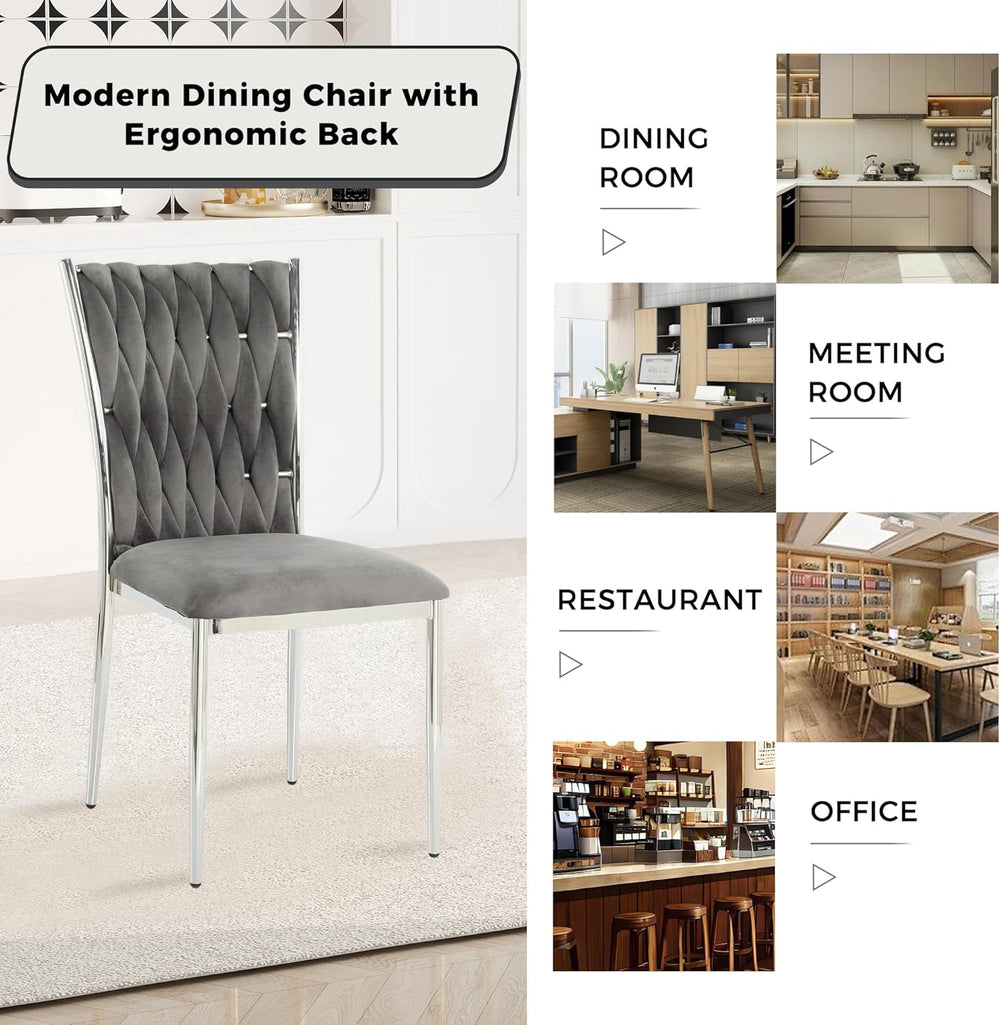 Velvet Dining Chairs Set of 4, Modern Woven Kitchen Chairs with Silver Metal ...