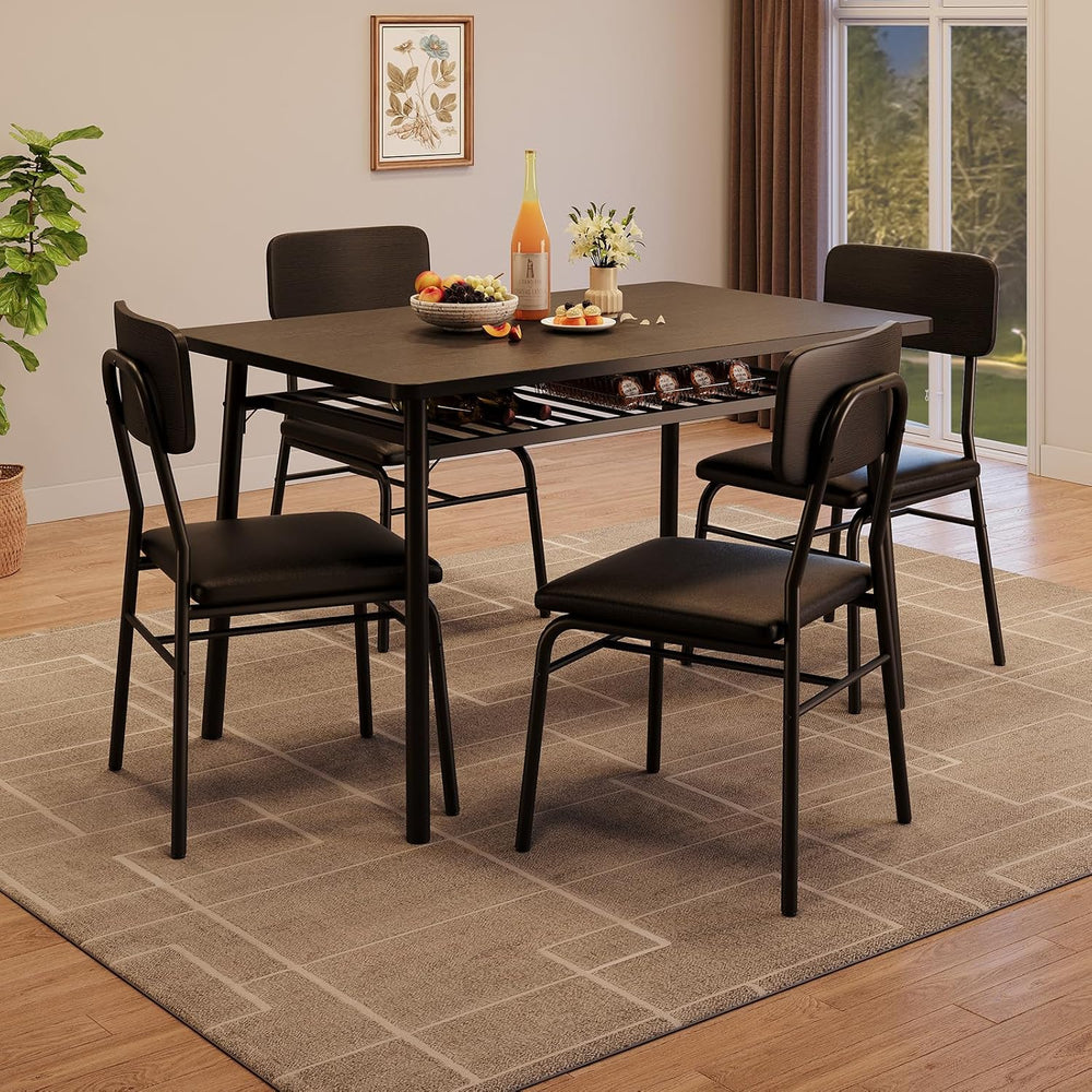 GarveeHome Dining Table Set for 4 with Storage Rack, Black | 5-Piece Kitchen ...