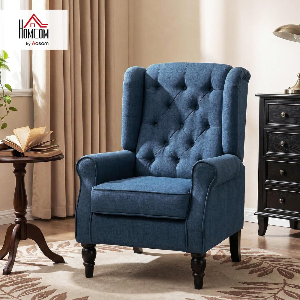 HOMCOM Mid-Century Modern Accent Chair, High Wingback Reading Chair, Blue | B...