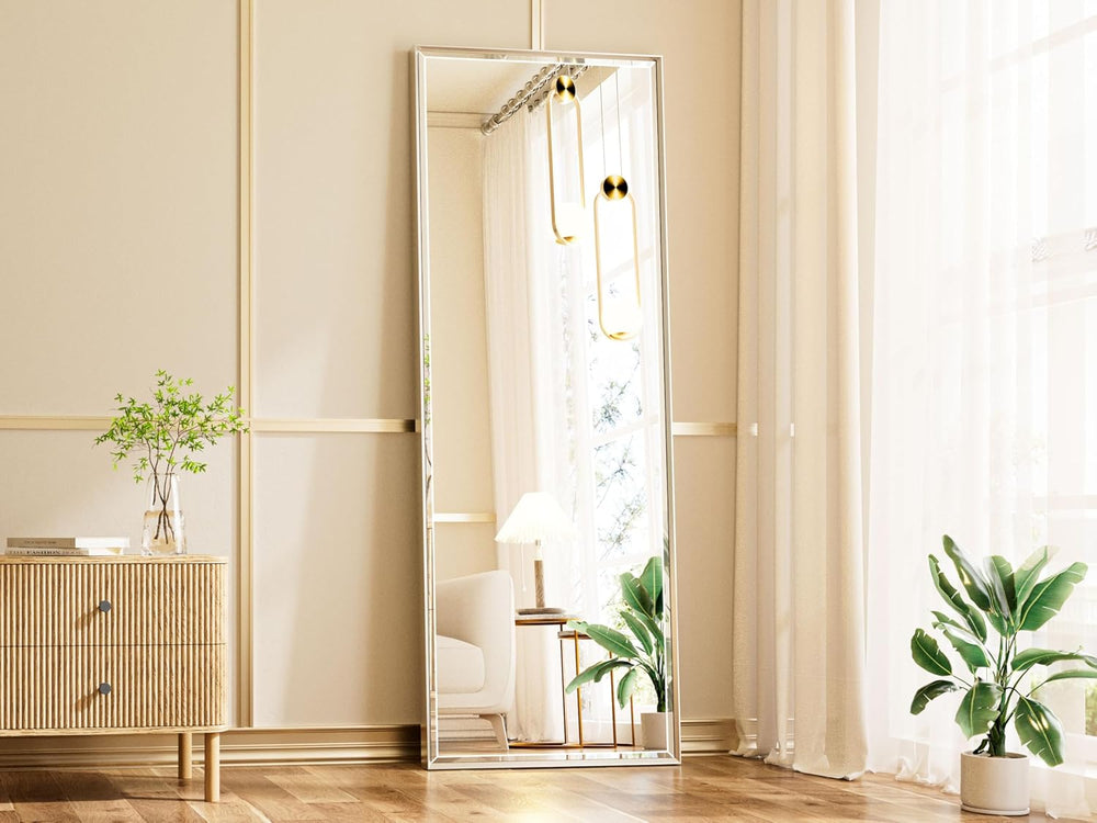 16x60 Inch Brushed Nickel Rectangle Full Length Mirror with Beveled Edges, An...