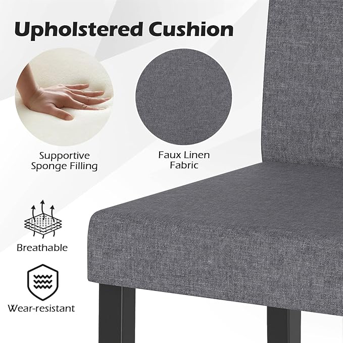 COSTWAY Fabric Armless Dining Chairs Set of 2, Upholstered Kitchen Side Chair...