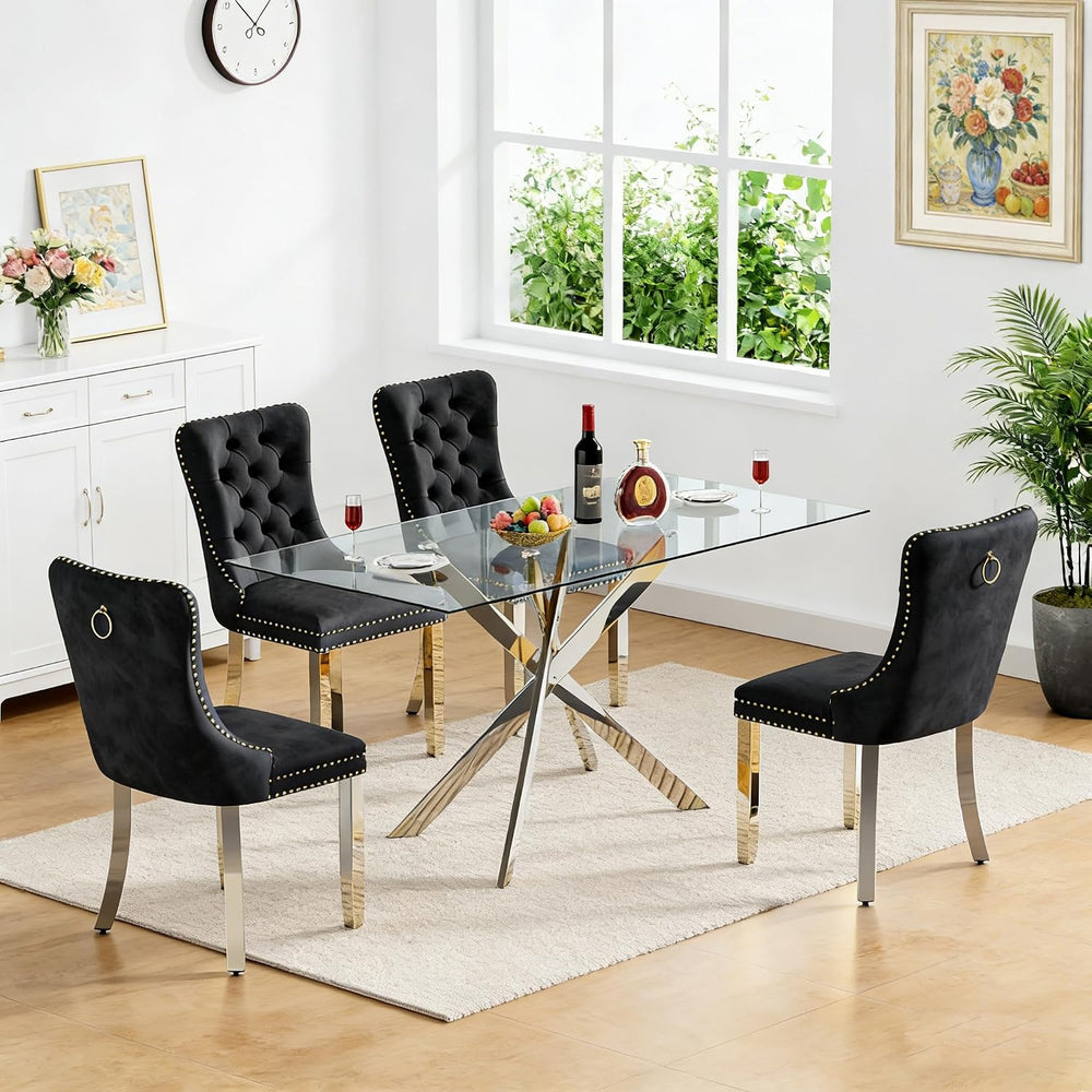 Glass Dining Table Set for 4, Modern Kitchen Table and Chairs Set of 4, 5-Pie...