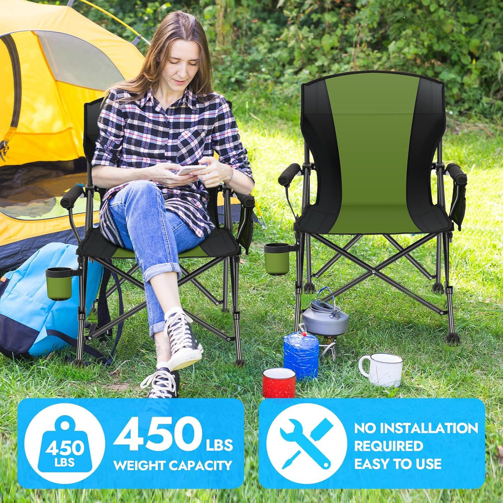 2 Pack Oversized Folding Camping Chair for Adults, Supports 450 LBS Camping C...