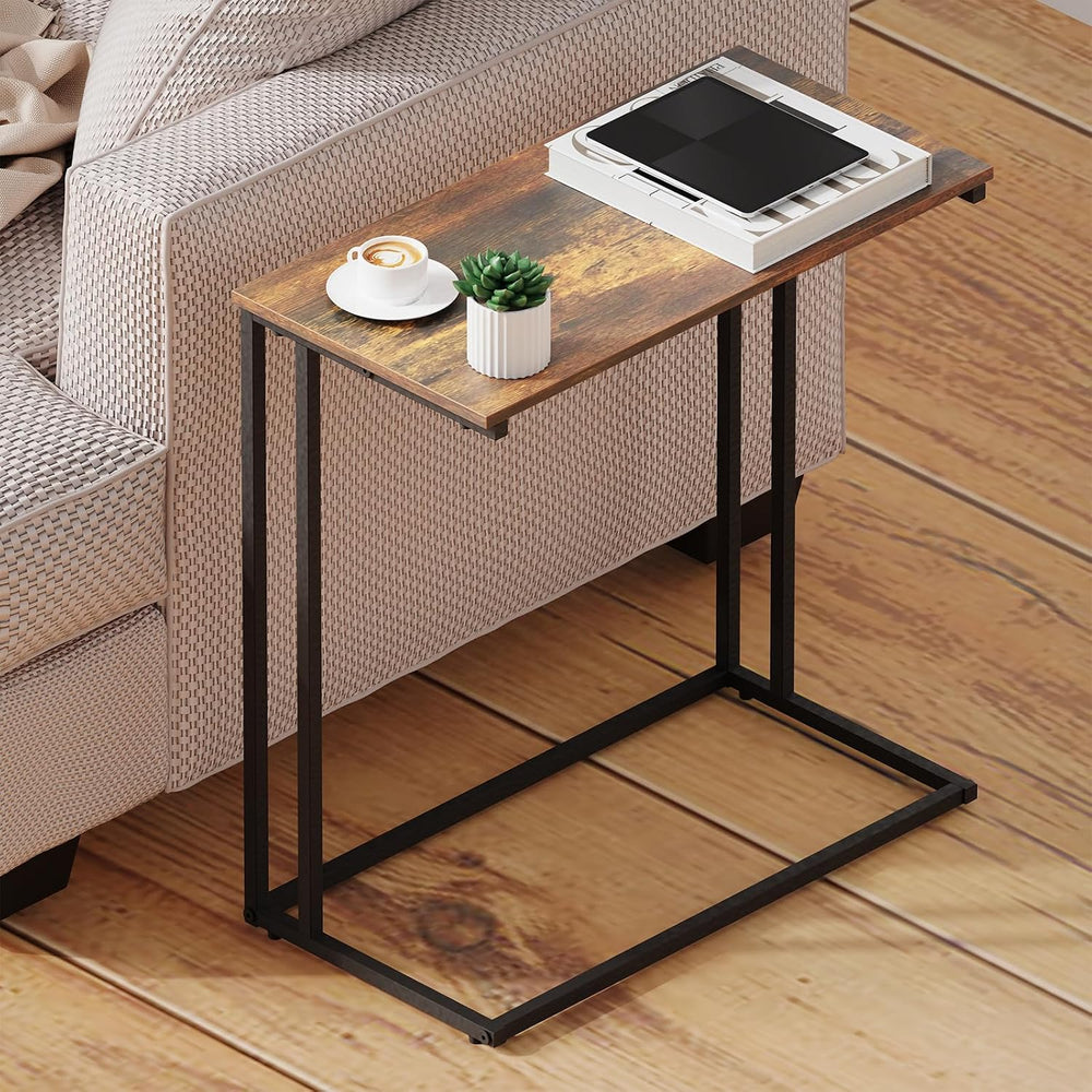 C-Shaped Side Table, Modern End Table with Metal Frame, Space Saving Design f...