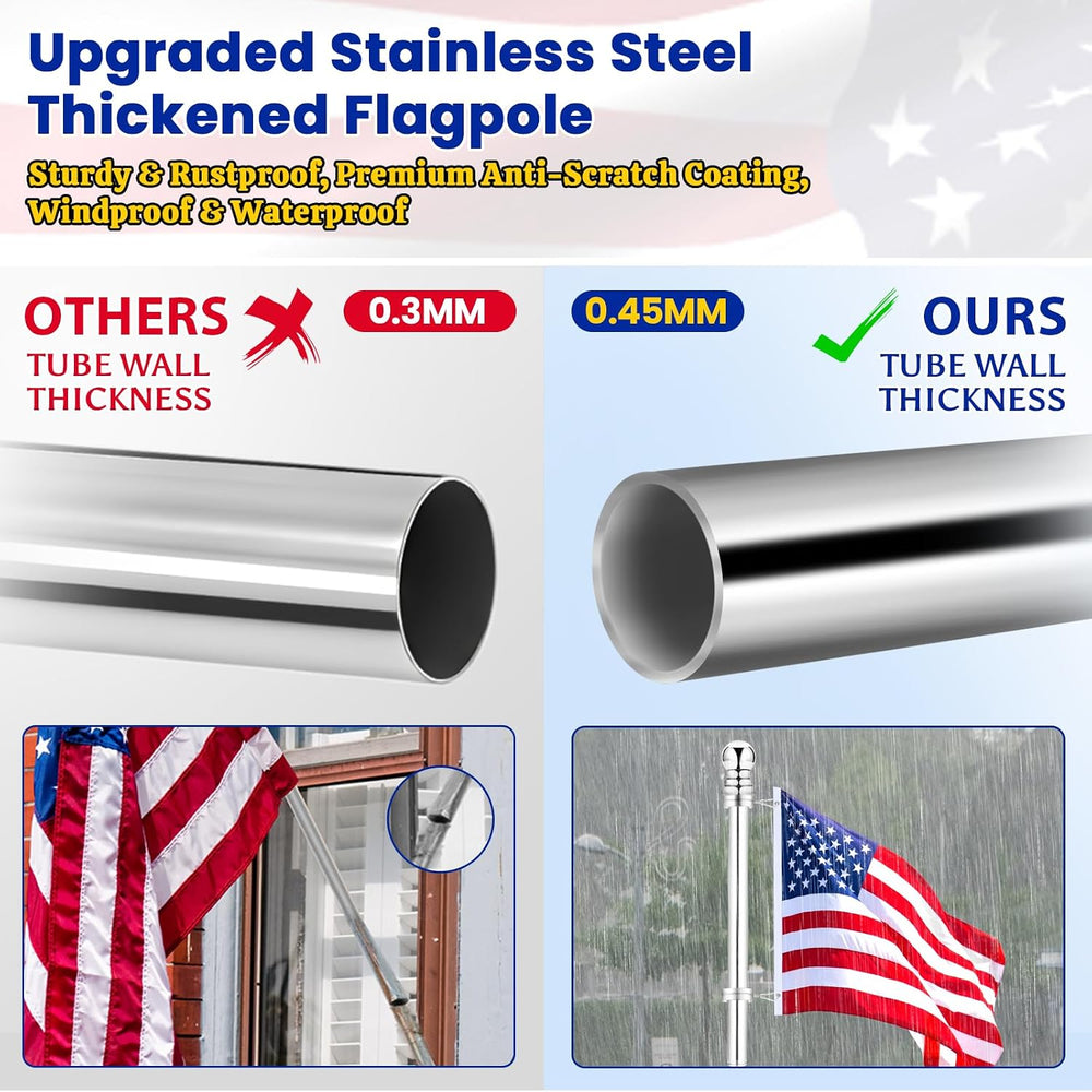 American Flag with Flag Pole Kit for Outside House, 6 Ft Metal Flagpole Kit &...