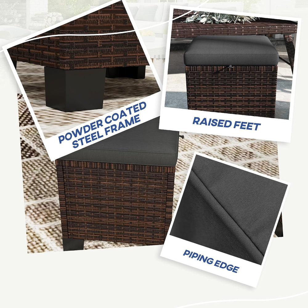 Outsunny 2 Pieces Outdoor Patio Ottomans, All Weather Wicker Footstools with ...
