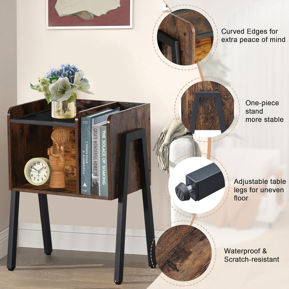 VECELO Nightstand Industrial End Table,Bedside Table with 2-Tier Open Storage...