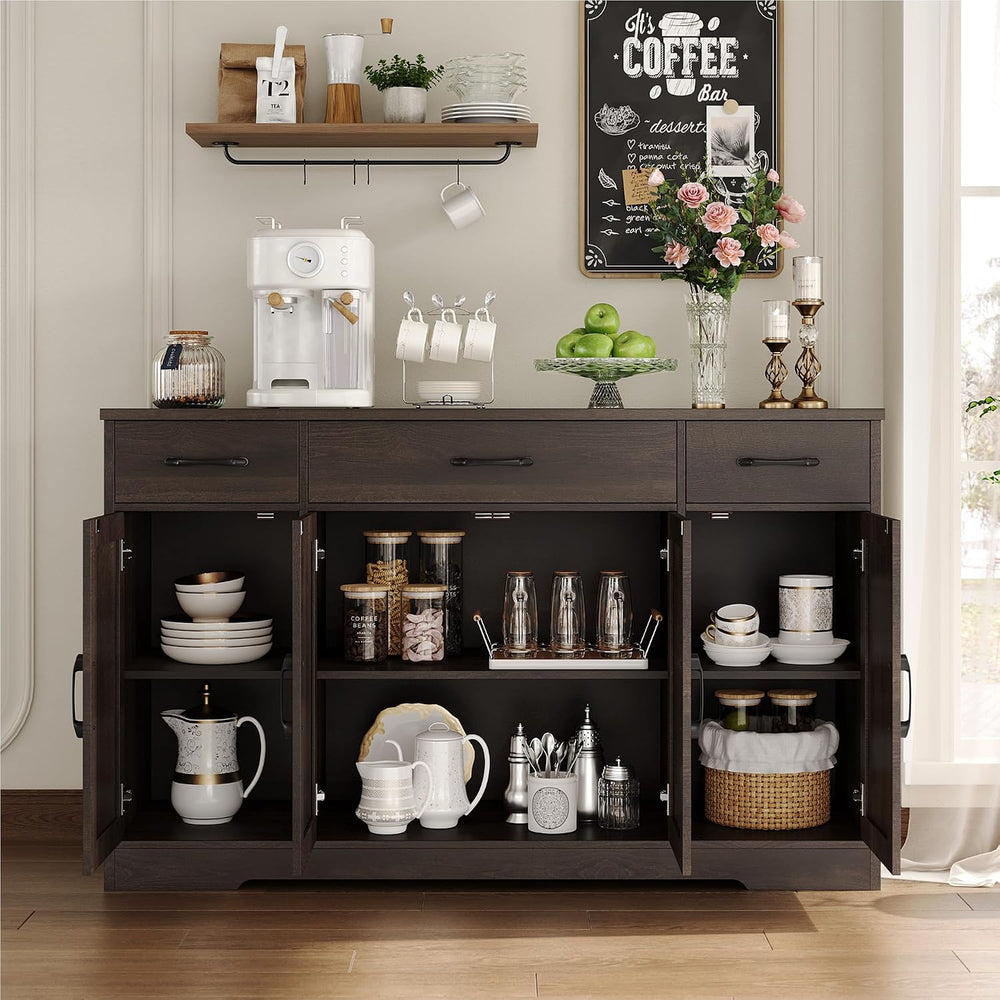 HOSTACK Kitchen Buffet Sideboard Storage Cabinet, Coffee Bar Cabinet, Brown