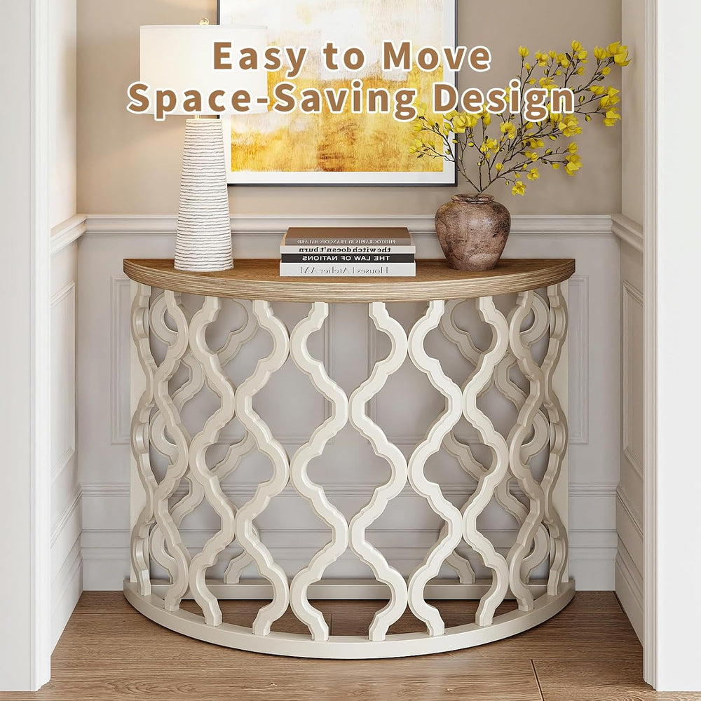 karlott Half Moon Entryway Table, Wood Farmhouse Console Table, Painted | Sol...