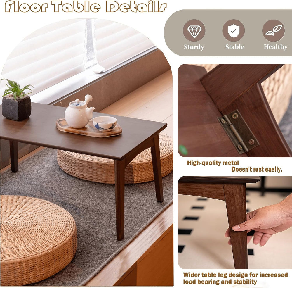 Bamboo Folding Coffee Table, Japanese Low Desk, No Assembly Portable Furnitur...