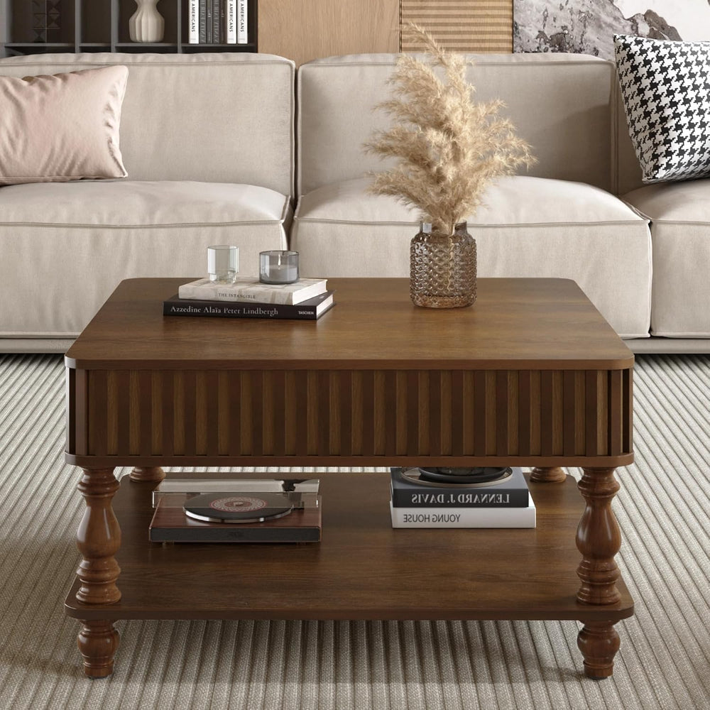 Lift Top Coffee Table Hydraulic Raising, 31.5 Inch Square with Hidden Storage...