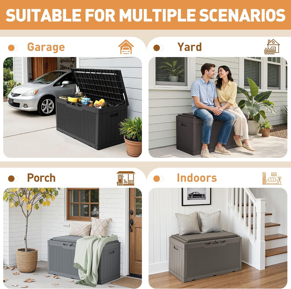 Greesum 100 Gallon Resin Deck Box Large Outdoor Storage Boxes with Cushions f...