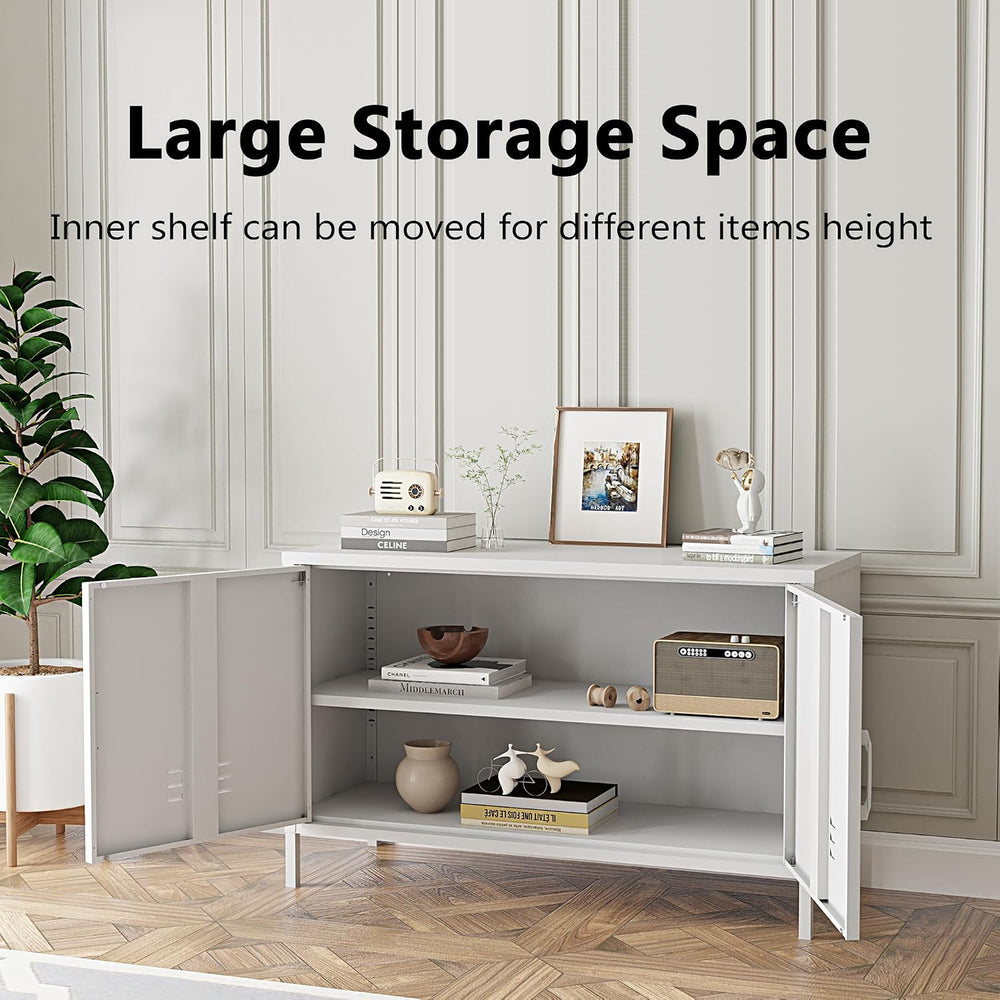 2 Door Steel Accent Cabinet,White Metal Storage Cabinet with Adjustable Shelf...